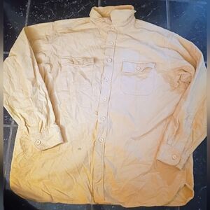 Vtg Llbean Chamois Casual Tan Button-Up Shirt XL Yellow Mustard